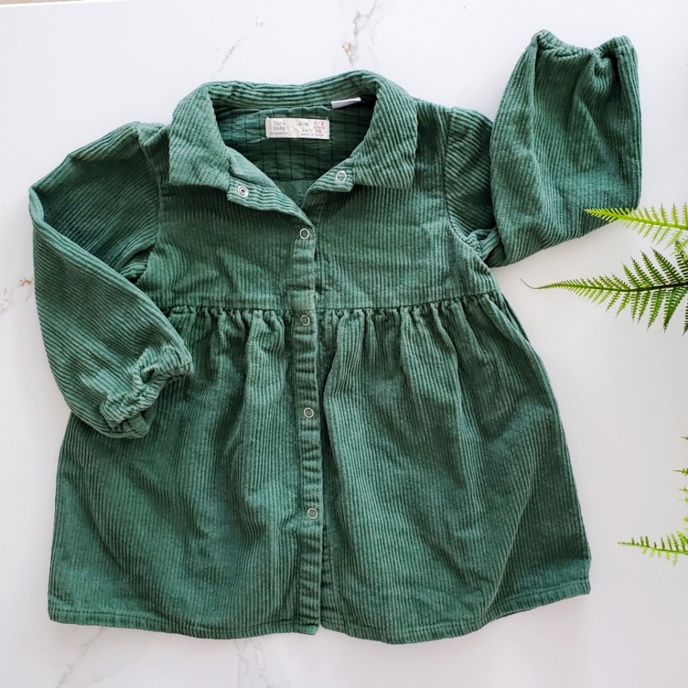 2/3T Zara corduroy 100% cotton green dress